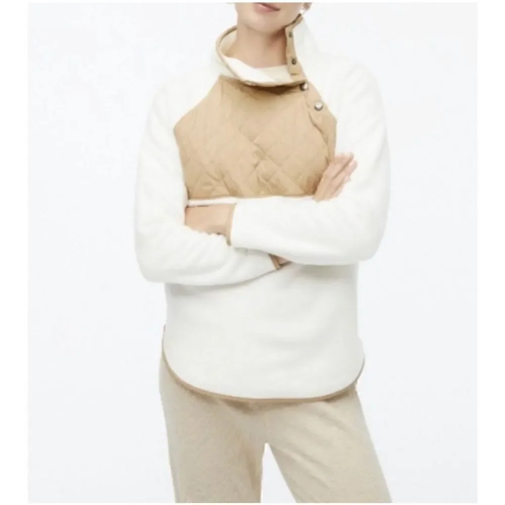 J.crew white quilted fleece pullover sweatshirt small